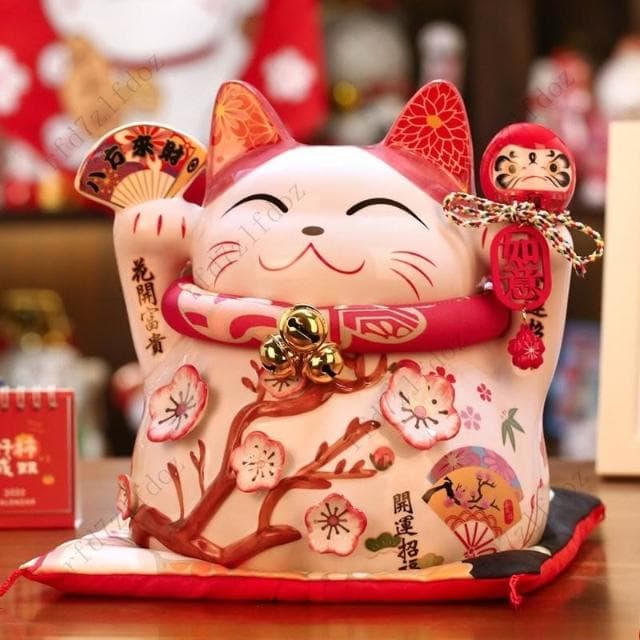 招財貓小擺件陶瓷店鋪前臺收銀臺擺件創意禮品客廳酒櫃裝飾存錢罐招財貓擺飾存錢筒居傢裝飾日式風招財貓入厝禮物開店送禮