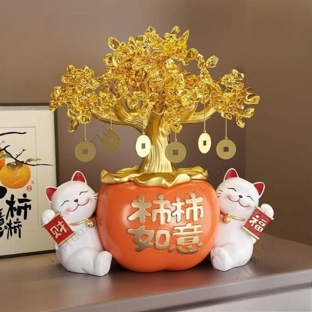 柿柿如意招財貓擺件開業入戶玄關收納裝飾品開業禮物喬遷新居禮品風水擺件客廳擺件玄關擺件居家擺飾招財擺飾開幕送禮