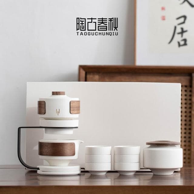 廠家直銷✨免運 陶瓷半自動功夫茶具套裝 懶人泡茶神器 送禮佳品 茶几擺件 藝術品 家用 喝茶防燙 泡茶壺 茶杯 禮盒
