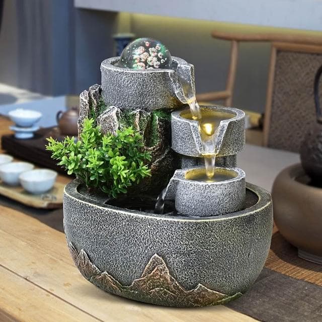 廠家直銷 高山流水噴泉假山水景擺件客廳辦公桌裝飾風水輪招財喬遷開業禮物高山流水 招財流水盆 流水聚寶盆 流水擺件