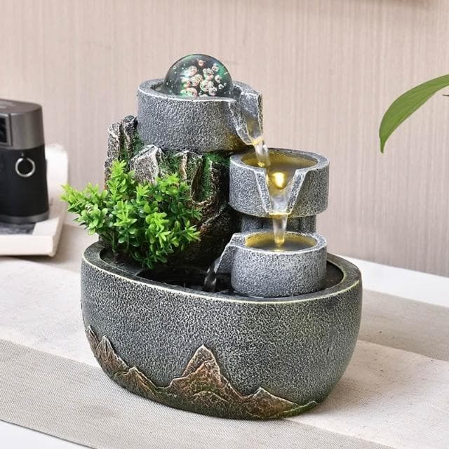 廠家直銷 高山流水噴泉假山水景擺件客廳辦公桌裝飾風水輪招財喬遷開業禮物高山流水 招財流水盆 流水聚寶盆 流水擺件