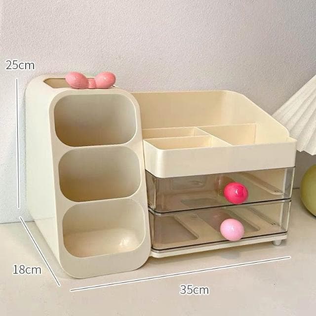 💖化妝品收納 保養品收納盒 化妝收納櫃 化妝品架 桌面多巴胺化妝品收納盒ins風二合一多功能分格文具筆筒架整理盒
