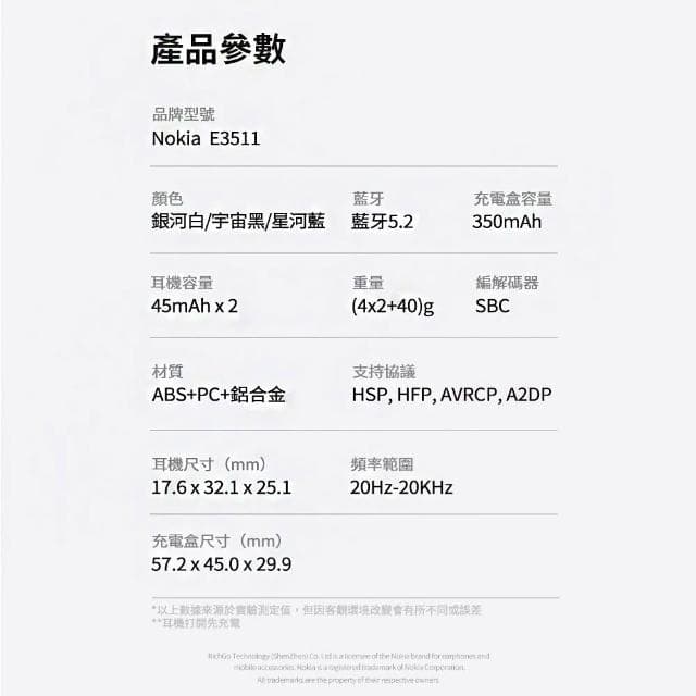 【NOKIA】真無線藍牙耳機 藍牙 v5.2 無線耳機 藍芽耳機 運動藍芽耳機 ANC降噪 E3511