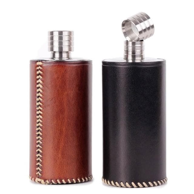 【LEEHER】不鏽鋼酒壺/手工縫線/植鞣皮酒瓶/復古風格/500ml/水瓶/真皮酒壺/存酒壺/釀酒瓶/禮物/酒瓶/酒壺/水壺