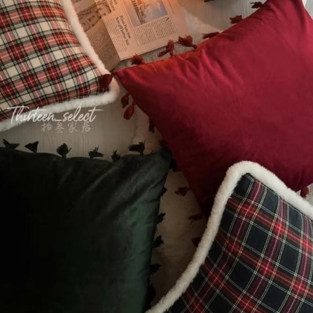 【THiRTEEN 拾參家居】流蘇天鵝絨素色抱枕（交換禮物 聖誕節 枕頭 靠墊 抱枕套 坐墊 居家裝飾軟裝佈置）