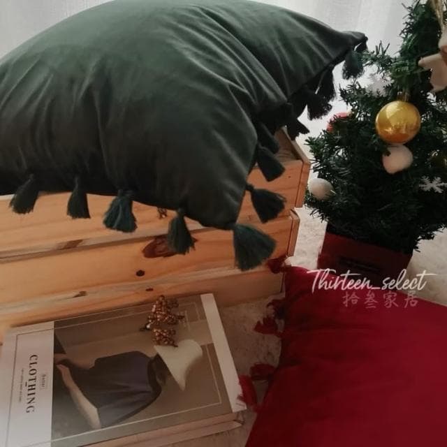 【THiRTEEN 拾參家居】流蘇天鵝絨素色抱枕（交換禮物 聖誕節 枕頭 靠墊 抱枕套 坐墊 居家裝飾軟裝佈置）