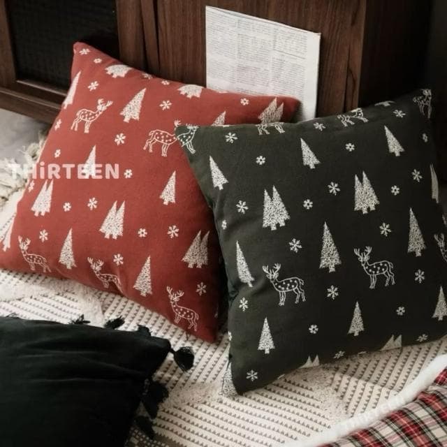 【THiRTEEN 拾參家居】北歐童話森林抱枕（沙發抱枕 靠枕 抱枕套 交換禮物 聖誕禮物 耶誕節 聖誕樹）