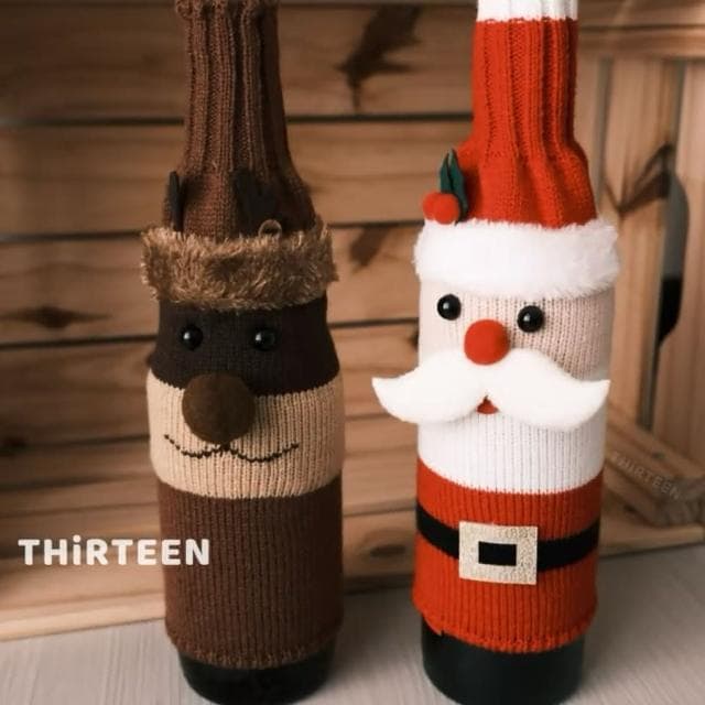 【THiRTEEN 拾參家居】聖誕造型紅酒瓶套組（交換禮物 聖誕禮物 耶誕節 居家裝飾 聖誕老公公 麋鹿）