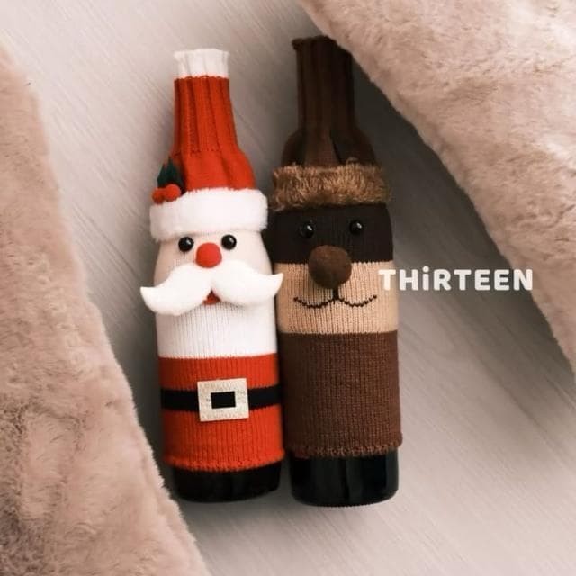 【THiRTEEN 拾參家居】聖誕造型紅酒瓶套組（交換禮物 聖誕禮物 耶誕節 居家裝飾 聖誕老公公 麋鹿）