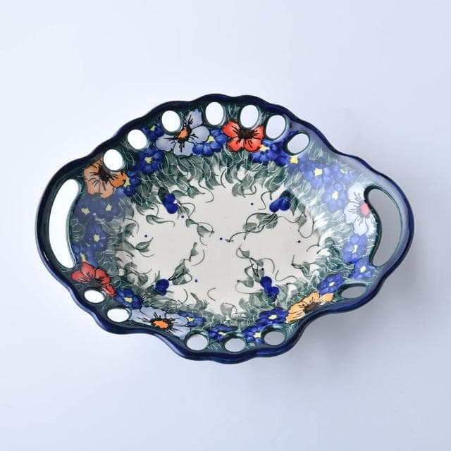 【波蘭陶】Cerraf紫花蔓藤系列水果籃大26x21cm波蘭手工製置物籃 入厝禮