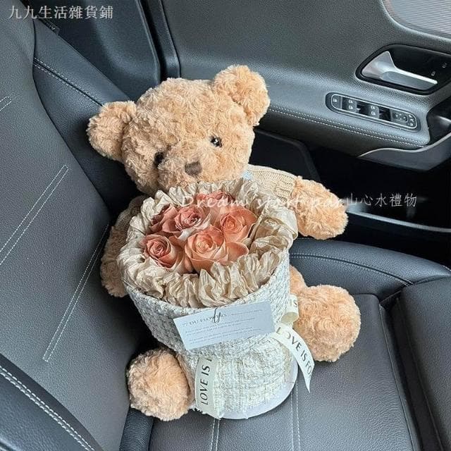 禮盒 公仔 創意小香風花束玫瑰 小熊卡布奇諾仿真花情人節禮物生日禮物女生送閨蜜手提袋禮盒款可選