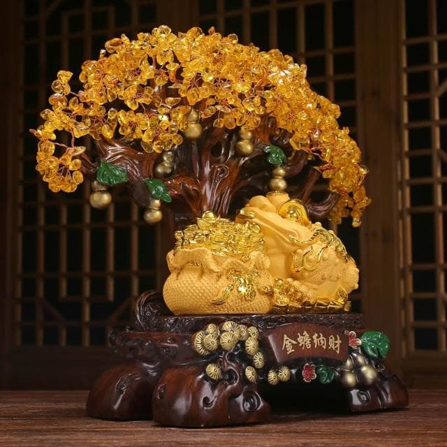 金蟾招財擺件黃水晶發財樹聚寶盆輕奢客廳送朋友開店開業禮物高檔