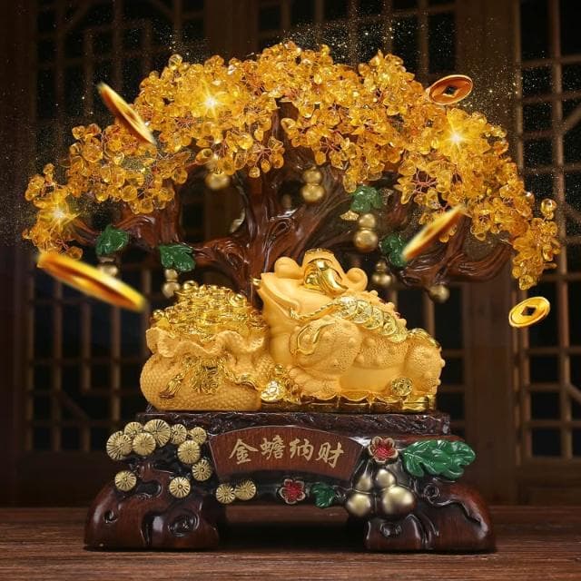金蟾招財擺件黃水晶發財樹聚寶盆輕奢客廳送朋友開店開業禮物高檔