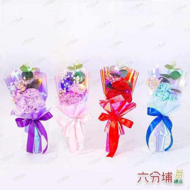 【六分埔禮品】LED康乃馨花束盒裝-多色任選(Ins生日禮物愛媽咪花束人造花母親節滿天星)
