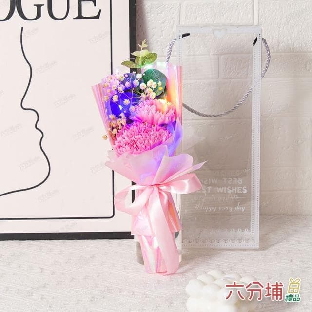 【六分埔禮品】LED康乃馨花束盒裝-多色任選(Ins生日禮物愛媽咪花束人造花母親節滿天星)