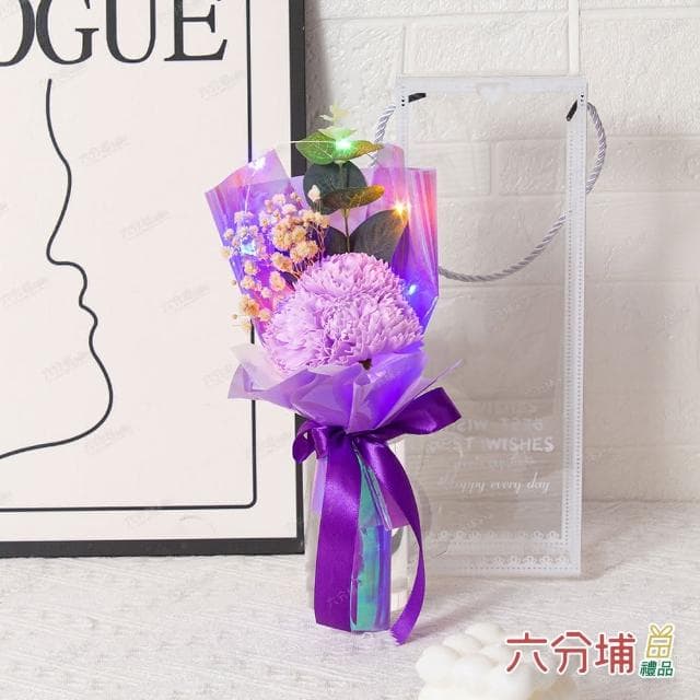 【六分埔禮品】LED康乃馨花束盒裝-多色任選(Ins生日禮物愛媽咪花束人造花母親節滿天星)