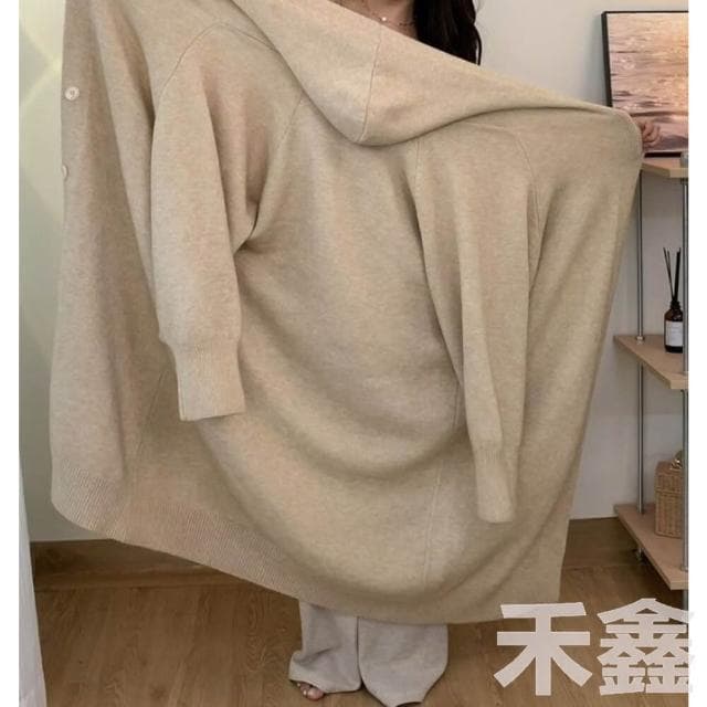 Q貝比 台灣現貨 女 秋冬針織外套 針織大衣 長版針織外套 連帽外套 慵懶寬鬆毛衣外套