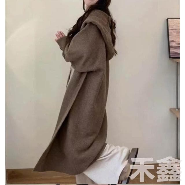 Q貝比 台灣現貨 女 秋冬針織外套 針織大衣 長版針織外套 連帽外套 慵懶寬鬆毛衣外套