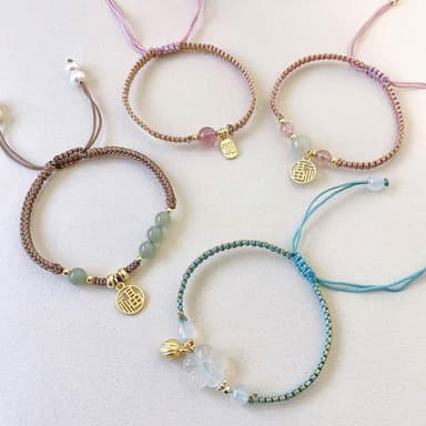 【Dawn Fashion 彤恩時尚】小福氣來了 編繩款水晶手鍊// 白瑪瑙 草莓晶 和田玉/生日禮物/畢業禮物