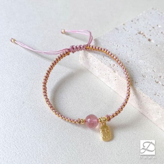 【Dawn Fashion 彤恩時尚】小福氣來了 編繩款水晶手鍊// 白瑪瑙 草莓晶 和田玉/生日禮物/畢業禮物