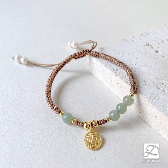 【Dawn Fashion 彤恩時尚】小福氣來了 編繩款水晶手鍊// 白瑪瑙 草莓晶 和田玉/生日禮物/畢業禮物
