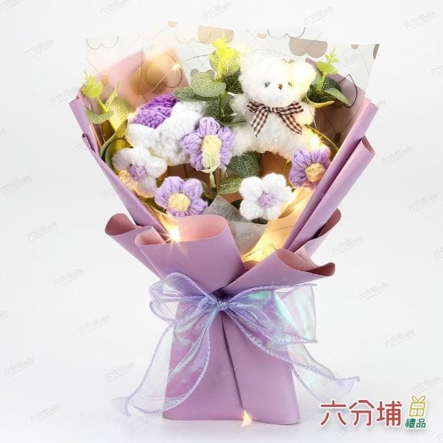 【六分埔禮品】LED小熊織花語玫瑰花束-多色任選(擺飾母親節情人節約會畢業禮物編織玫瑰針織盒裝)