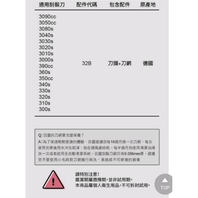 【BRAUN 百靈】百靈 BRAUN 刮鬍刀 刀頭 刀網 Series3 S3 3090 3080 32B 32S 21B