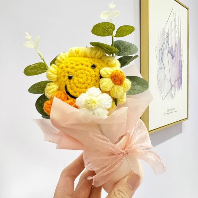 畢業禮物 抱抱桶 向日葵花桶 毛線針織花 永生花 畢業典禮 畢業季 玩偶花束 家飾 擺件 S550016