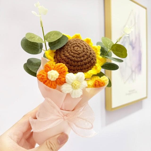 畢業禮物 抱抱桶 向日葵花桶 毛線針織花 永生花 畢業典禮 畢業季 玩偶花束 家飾 擺件 S550016