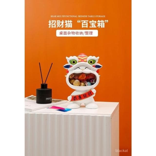 限時特惠 舞獅招財貓擺件傢居客廳茶幾桌麵收納裝飾品開業喬遷開店鋪賀禮物 招財貓 開店送禮 開業禮品 開運風水擺飾 I5