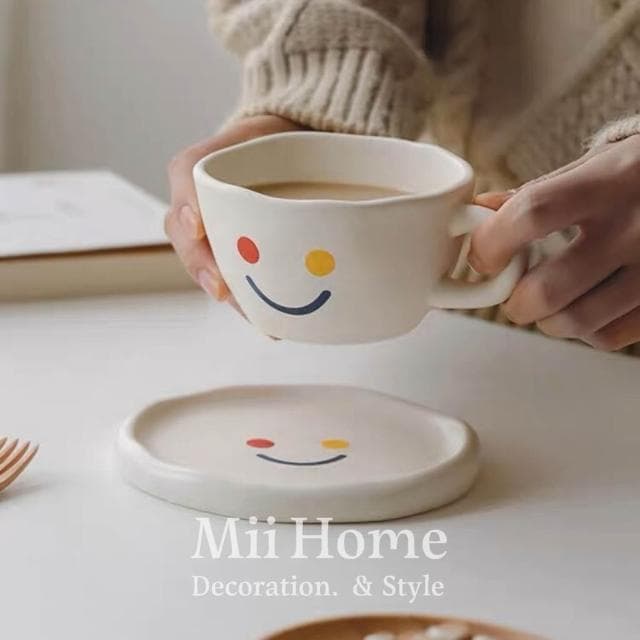 Mii厝邊  韓系微笑彩虹馬克杯 杯子 馬克杯 下午茶杯 造型杯 耐熱杯 水杯 茶杯情侶對杯設計杯交換禮物