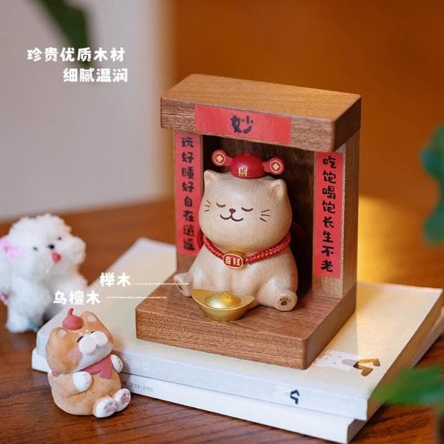 貓財神實木擺件客廳玄關入戶裝飾品喬遷新居入夥開業高檔生日禮物