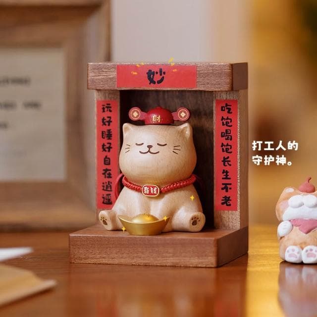 貓財神實木擺件客廳玄關入戶裝飾品喬遷新居入夥開業高檔生日禮物