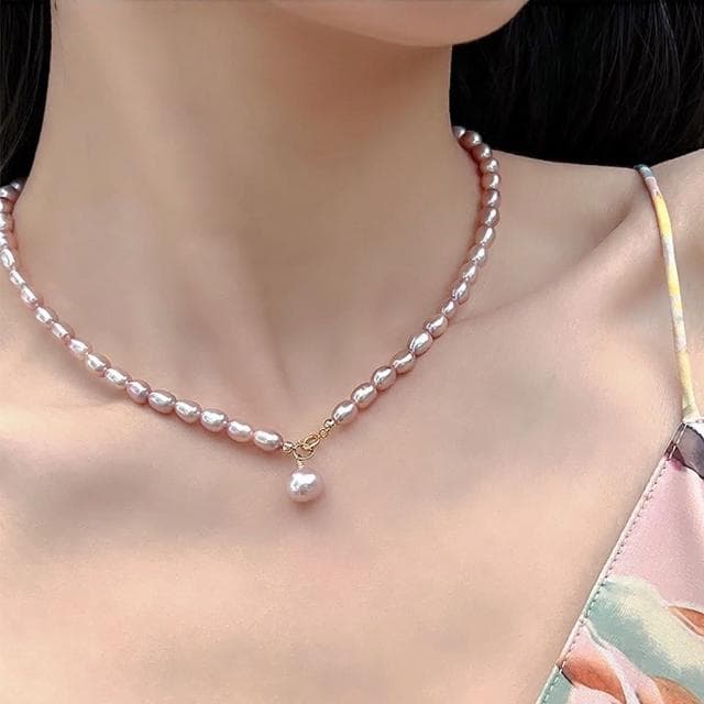 【Paiya 派亞】溫柔法式葡萄紫淡水米形珍珠項鍊輕奢小眾鎖骨鏈女薰衣草浪漫交換禮物/過年送禮