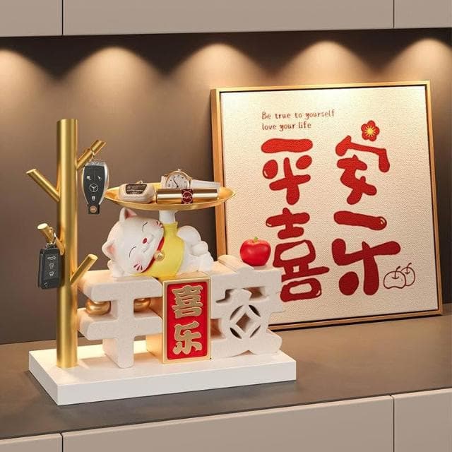 招財貓鑰匙收納玄關收納玄關擺件開幕送禮玄關鑰匙架家居裝飾客廳擺飾喬遷禮品新居裝飾交換禮物