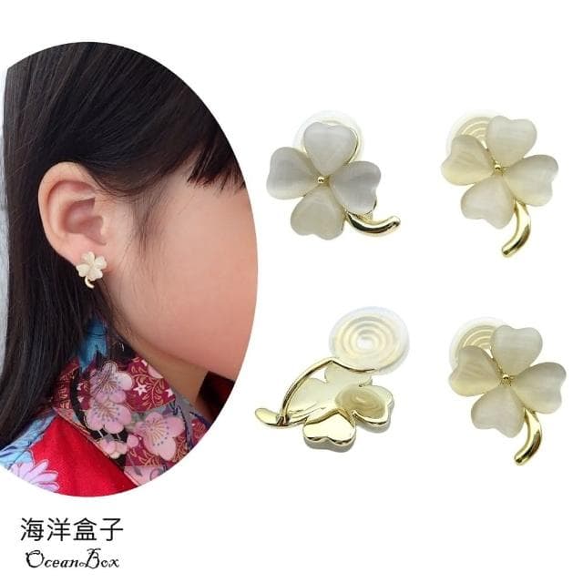 【海洋盒子】多款式珍珠.水滴.鋯石.玫瑰花.幸運草設計合金無痛蚊香盤夾式耳環(無耳洞可戴)