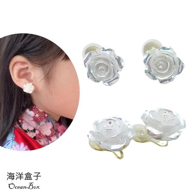 【海洋盒子】多款式珍珠.水滴.鋯石.玫瑰花.幸運草設計合金無痛蚊香盤夾式耳環(無耳洞可戴)
