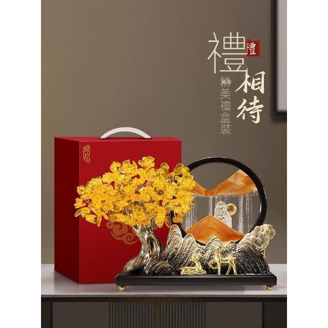 發財樹流沙畫擺件輕奢高檔客廳裝飾工藝品辦公室招財喬遷開業禮物