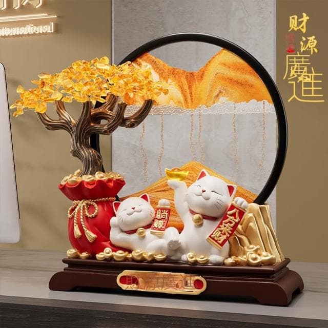 發財樹流沙畫招財貓擺件開業禮物店鋪前臺裝飾品客廳喬遷新居禮物