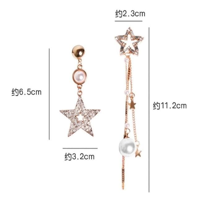 {遇見臻品}BG014 不時尚耳環五角星珍珠合金鑲鑽S925銀針長流蘇耳墜東大門耳飾女不時尚耳環五角星珍珠合金鑲鑽S925銀針長流蘇耳墜東耳大門飾