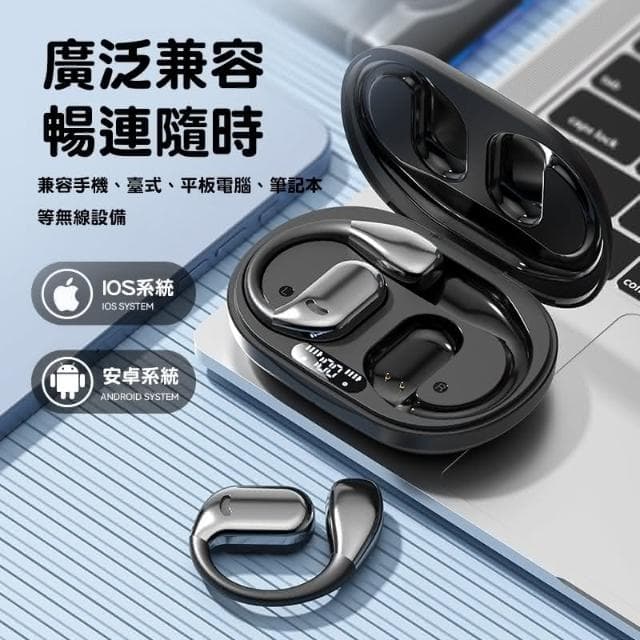 台灣現貨 耳掛式藍芽耳機 不入耳骨傳導耳機 藍芽5.4開放式無線耳機 主動降噪掛耳通話耳機 運動藍芽耳機 重低音藍芽耳機