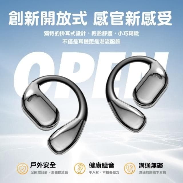 台灣現貨 耳掛式藍芽耳機 不入耳骨傳導耳機 藍芽5.4開放式無線耳機 主動降噪掛耳通話耳機 運動藍芽耳機 重低音藍芽耳機