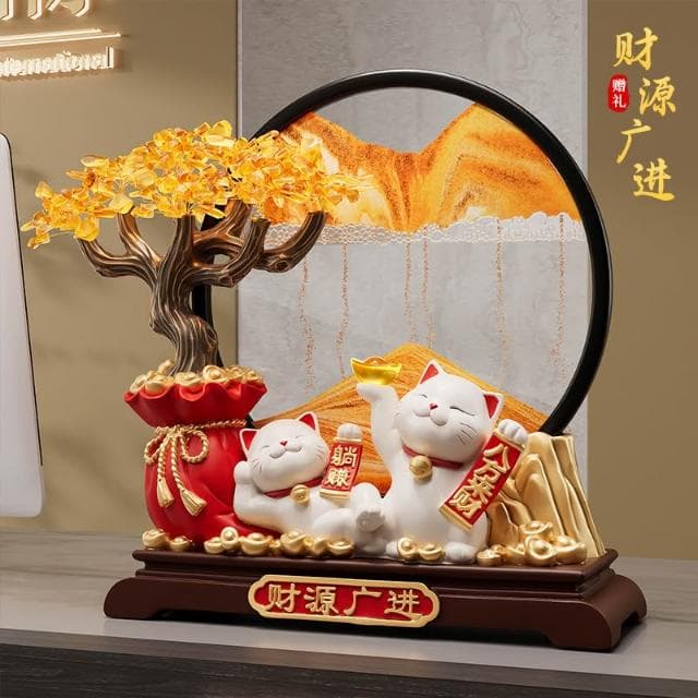 發財樹流沙畫招財貓擺件開業禮物店鋪前臺裝飾品客廳喬遷新居禮物