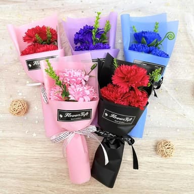 【六分埔禮品】三朵康乃馨香皂花束-盒裝附提袋-多色任選(擺飾母親節禮物香皂花人造花)