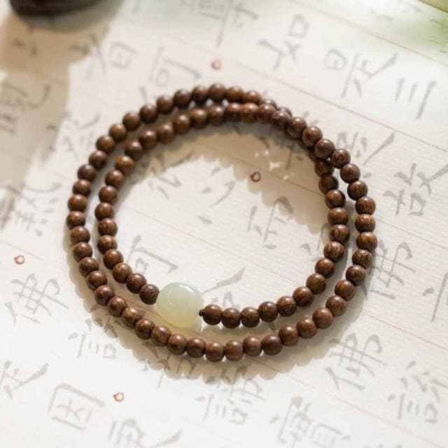 【開運堂】金絲檀木４ｍｍ 纖細佛珠手鍊簡約和田玉古風小清新仙氣檀木手串文藝女款聖誕節生日禮物情侶情人節