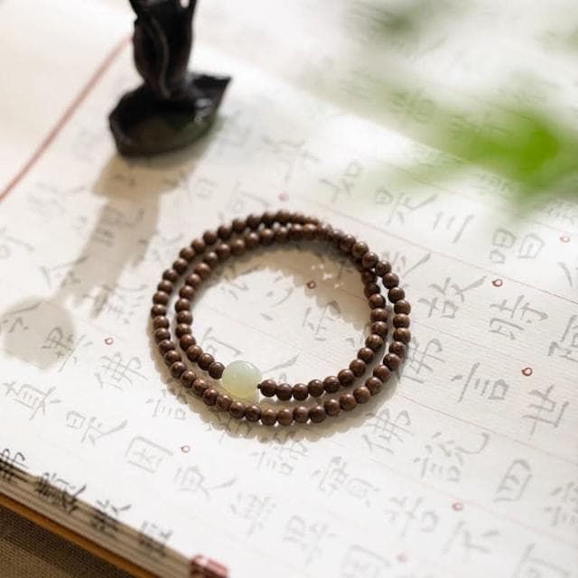 【開運堂】金絲檀木４ｍｍ 纖細佛珠手鍊簡約和田玉古風小清新仙氣檀木手串文藝女款聖誕節生日禮物情侶情人節