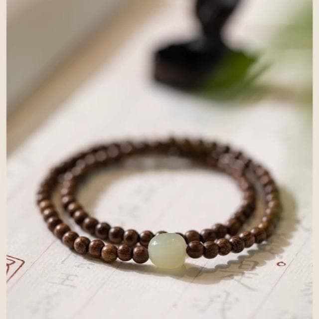 【開運堂】金絲檀木４ｍｍ 纖細佛珠手鍊簡約和田玉古風小清新仙氣檀木手串文藝女款聖誕節生日禮物情侶情人節