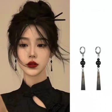 {遇見臻品}BG150中式古風耳環女貝殼片耳環國風夏袍腰耳墜宋代馬面裙耳飾黑色國風新中式耳環古風流蘇耳飾清冷耳環氣質耳環