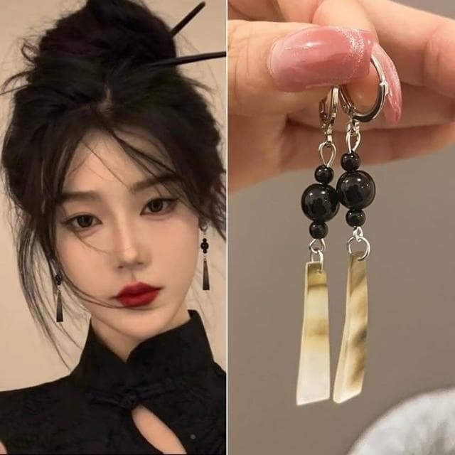 {遇見臻品}BG150中式古風耳環女貝殼片耳環國風夏袍腰耳墜宋代馬面裙耳飾黑色國風新中式耳環古風流蘇耳飾清冷耳環氣質耳環