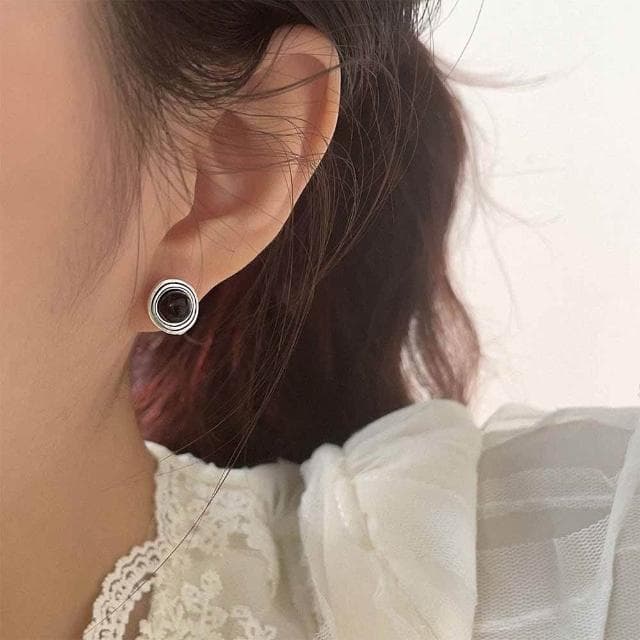 【EMMA SUE】韓式耳環 s925純銀 抗過敏耳針 耳環 百搭 穿搭配件 氣質 法式耳環 高級感 女生耳環 飾品 黑瑪瑙 耳釘 